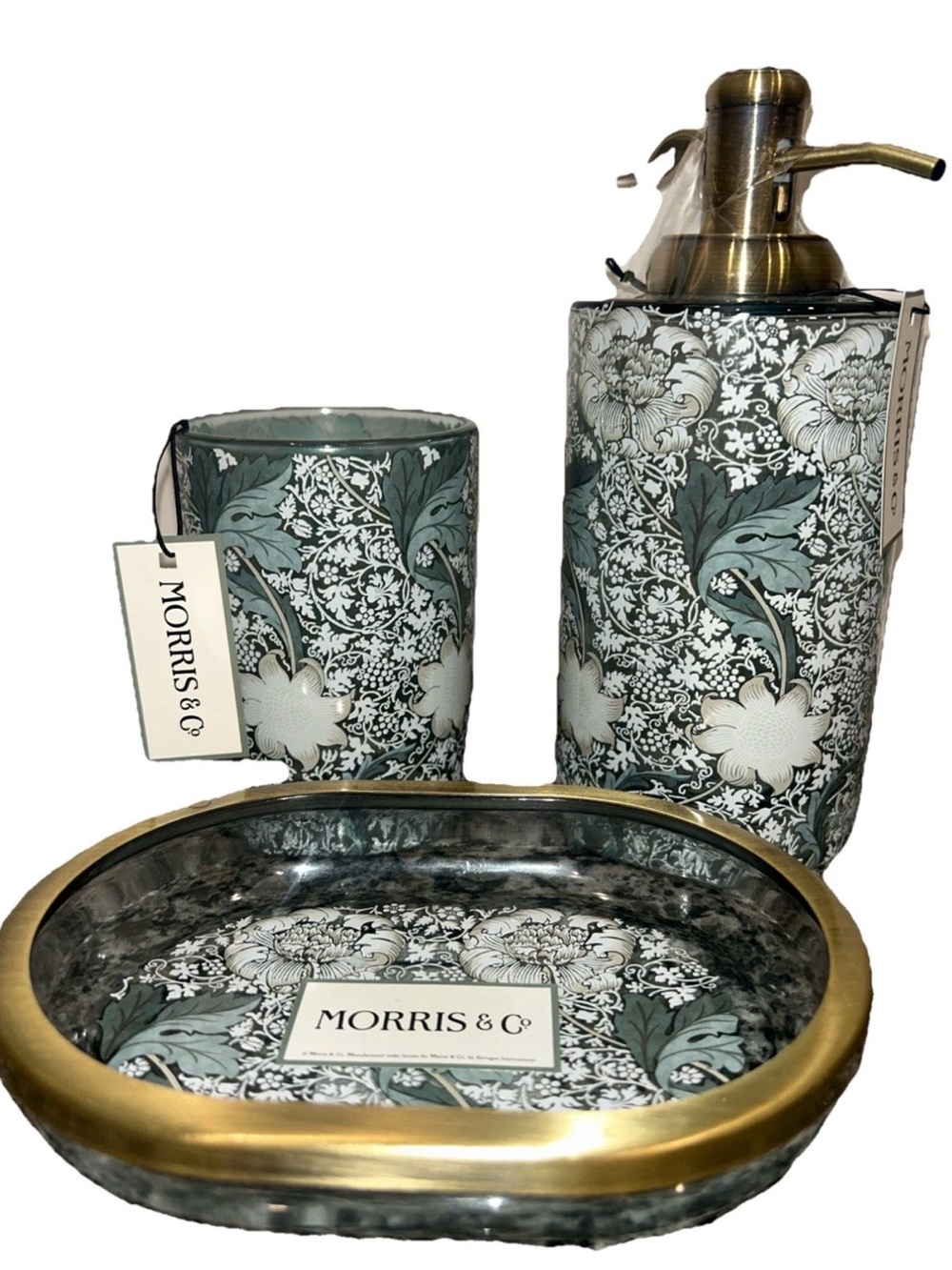 Morris & Co 3 Pc Bathroom Vanity Set Sage Green White Floral